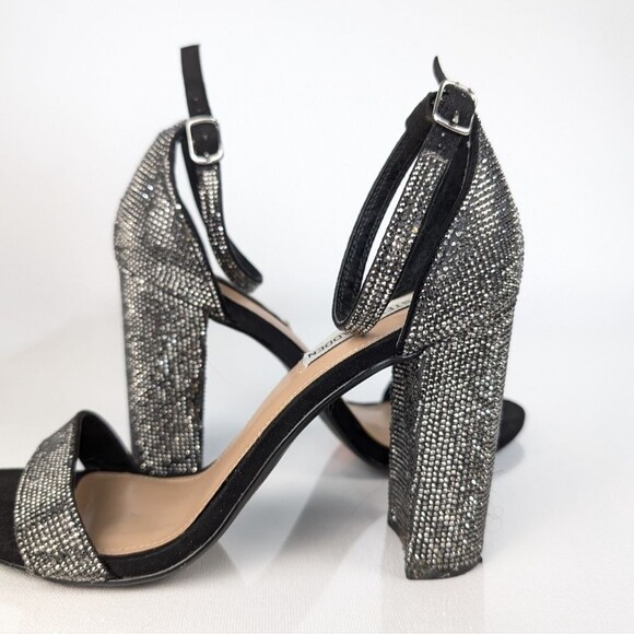 Steve Madden Carrson Sparkly Heels Black Rhinestone Block Sandals 10M - Picture 8 of 9